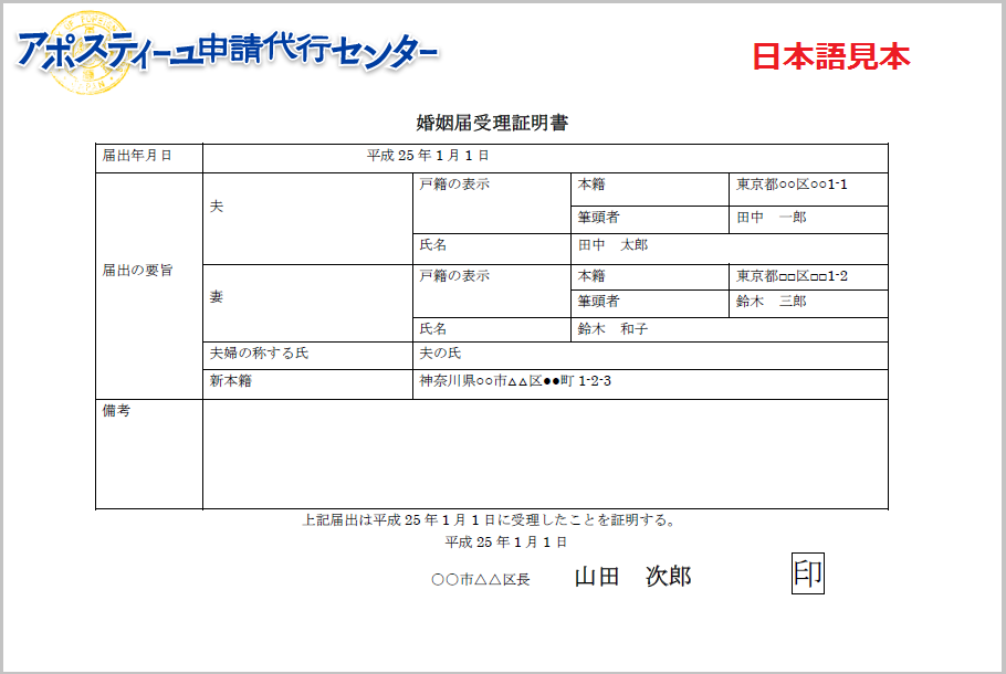 婚姻届受理証明書