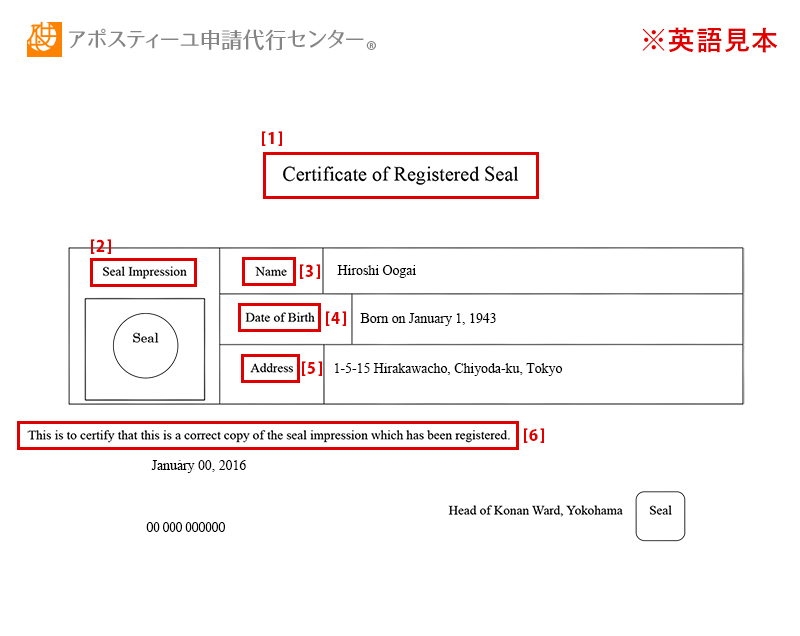 個人の印鑑証明書の英語翻訳サンプル画像